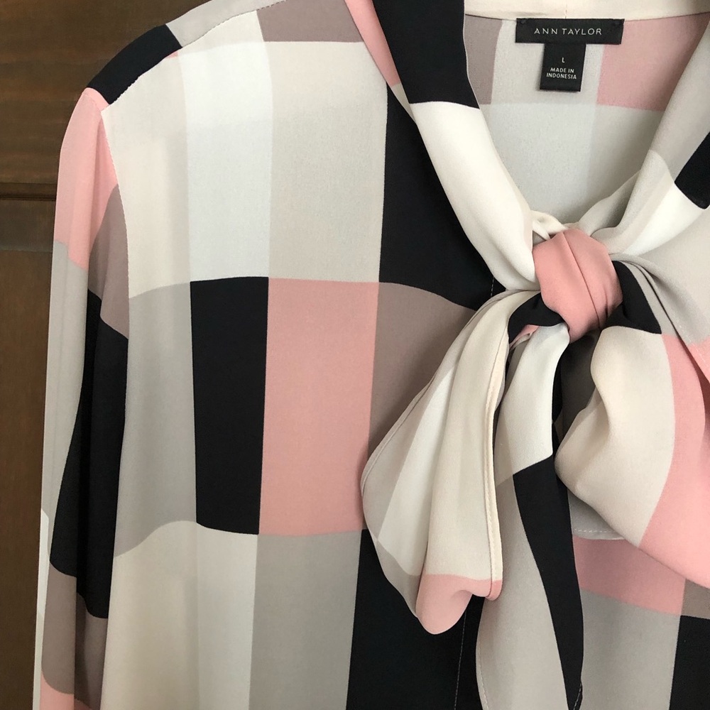 Ann Taylor Pink and Black Checkered Blouse